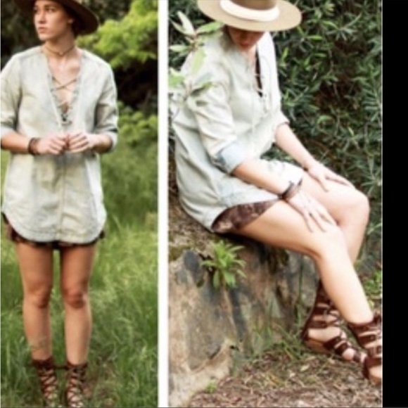 NWOT Free People Washed Out Cloud Blue
Denim Lace Up - Picture 5 of 12